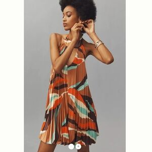 Anthropologie Hutch Halter Pleated Swing Mini Dress
